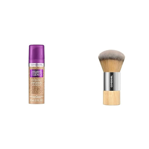 CoverGirl Simply Ageless 45 Medium-Olive Liquid Foundation Bundle with Blending Brush, Skincare Makeup with Bakuchiol & Acid