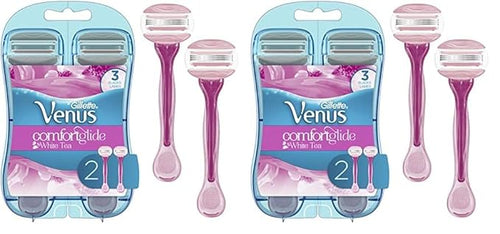 Gillette Venus ComfortGlide Disposable Razors for Women, 2 Count, White Tea Scented Moisture Bars for a Smooth Shave (Pack of 2)