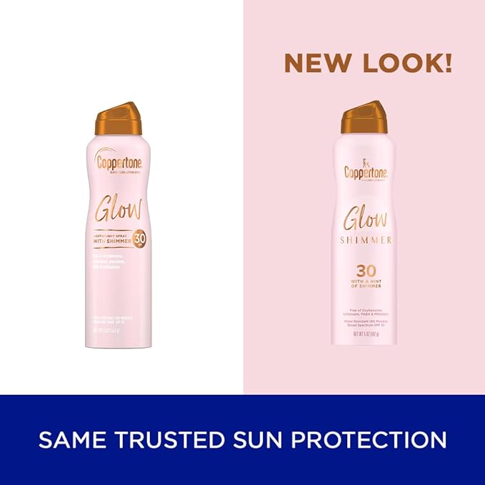 Coppertone Glow with Shimmer Sunscreen Spray, Water Resistant, Broad Spectrum SPF 30, 5 Oz Spray