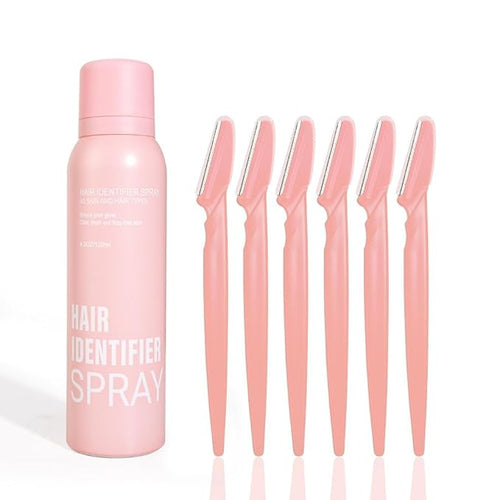 Hair Identifier Spray for Face Shaving - Gentle Facial Shaving Dermaplane Spray for Smooth, Glowing Skin, hair identifier spray for face dermaplaning Suitable for All Skin Types, Includes 6 Razors
