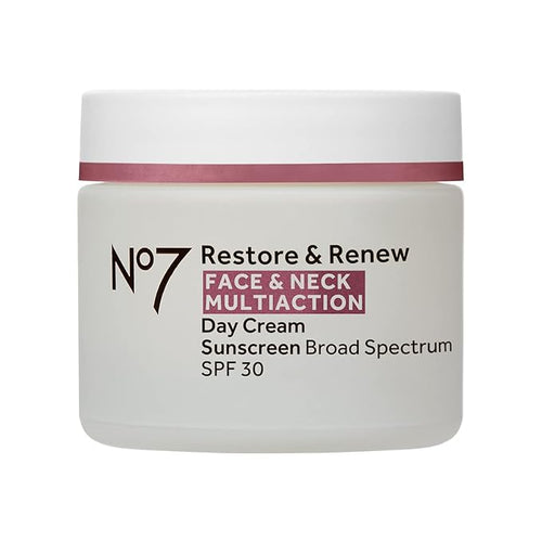 No7 Restore & Renew Multi Action Face & Neck SPF 30 Day Cream - Firming & Hydrating Face Moisturizer with Hyaluronic Acid to Help Visibly Reduce the Appearance of Wrinkles (1.69 Fl Oz)