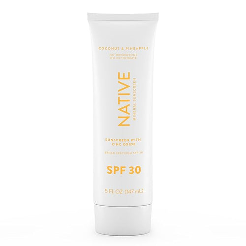 Native Sunscreen SPF 30, Zinc Oxide Dermatologist Tested Suitable for Sensitive Skin & Hawaii Compliant, 5 Ounces | Pineapple & Coconut Scent Sun Protection Lotion, Lightweight & Smooth
