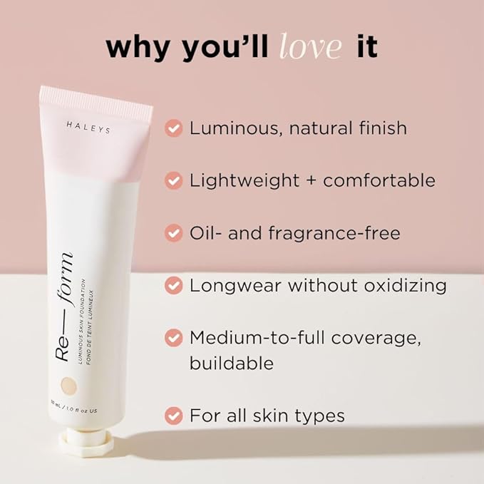 HALEYS Re-form Luminous Skin Foundation, VEGAN + CRUELTY-FREE, types (7.0)