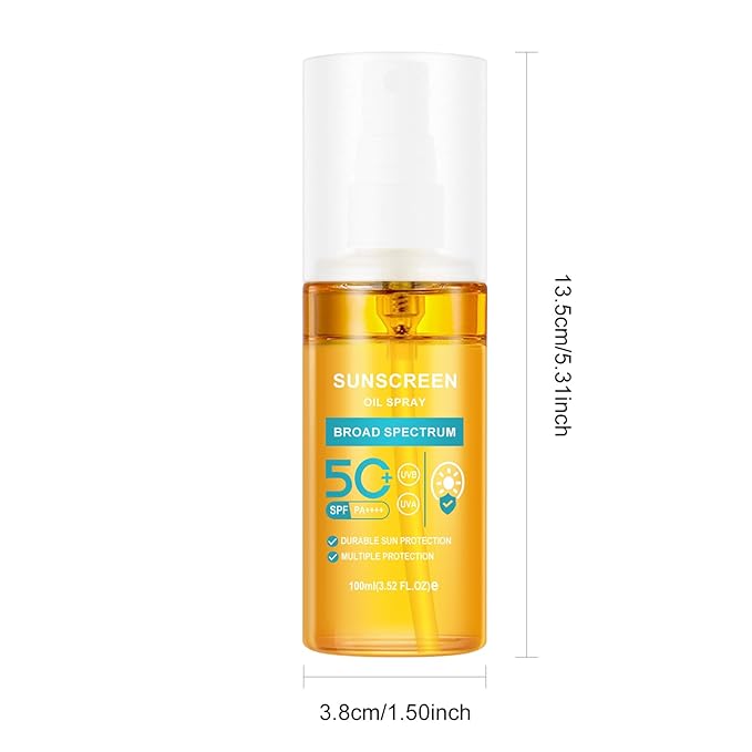 KYDA 2 Bottles Oil Sunscreen Spray, Glow Oil Sunscreen Mist SPF 50, Lightweight Hydration Body Sunscreen Oil, Refreshing Sunscreen Spray, Broad Spectrum UVA/UVB Protection