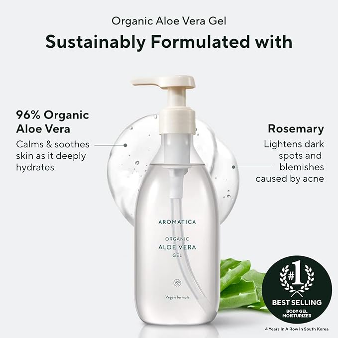 AROMATICA Organic Aloe Vera Gel Gift Set 300ml each – Vegan Body Moisturizer for Irritated Skin, After-Sun Skin Care