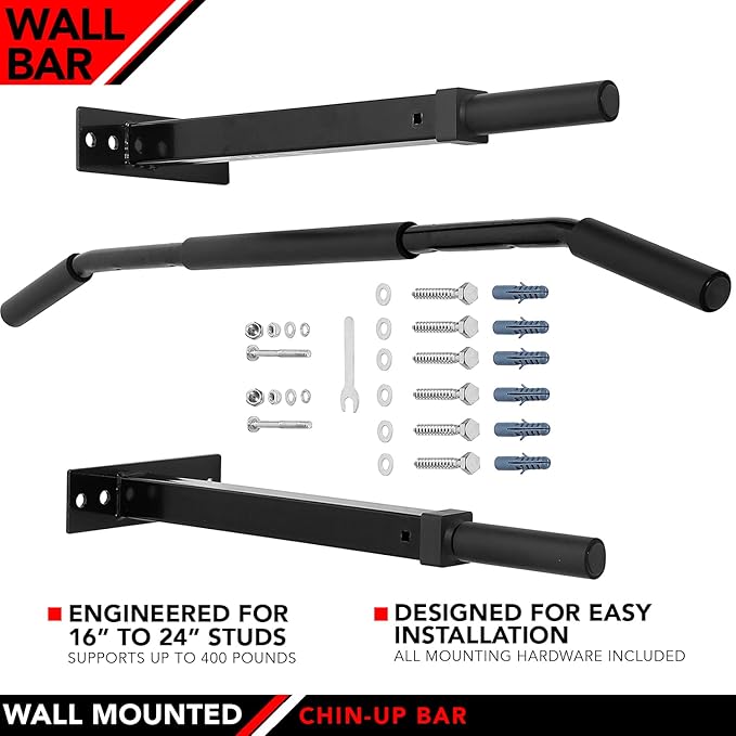 JFIT Wall Mounted Chin-Up Bar with Padded Foam Grips 400 LB