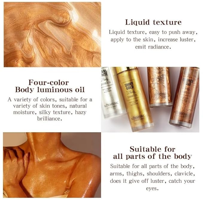 Shimmer Body Oil,Long Lasting Waterproof Face Brighten Glow (Bronze Gold)