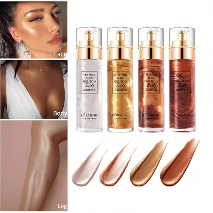 Shimmer Body Oil, Waterproof Lasting Moisturizing Luster Illuminates Skin.(SHINY GOLD)