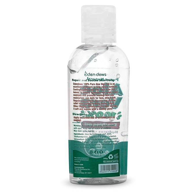 Travel-Size Aloe Vera Gel for Dry Skin 100% Pure & Natural Organic Moisturizing Face & Hair Care Sun Burn Relief Hydrating & Soothing Made in USA Unscented 2 oz