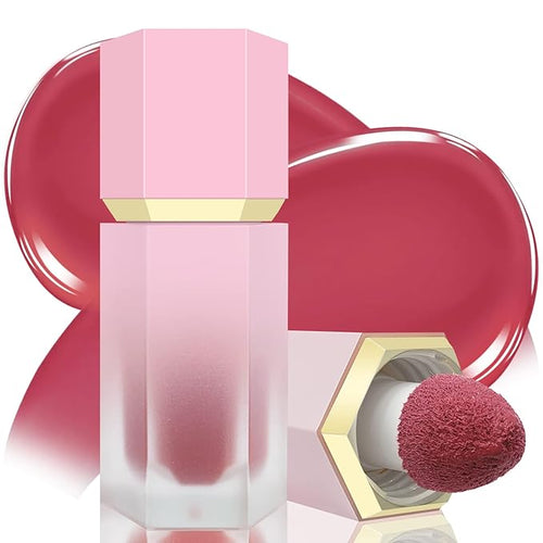 Liquid Blush for Cheeks, Soft Cream Blush with Cushion Applicator, Dewy Finish Matte Velvet Texture, High-Pigmented Blendable, Long-Wearing Rubor Makeup | #07 ELEGANT-Deep Rose
