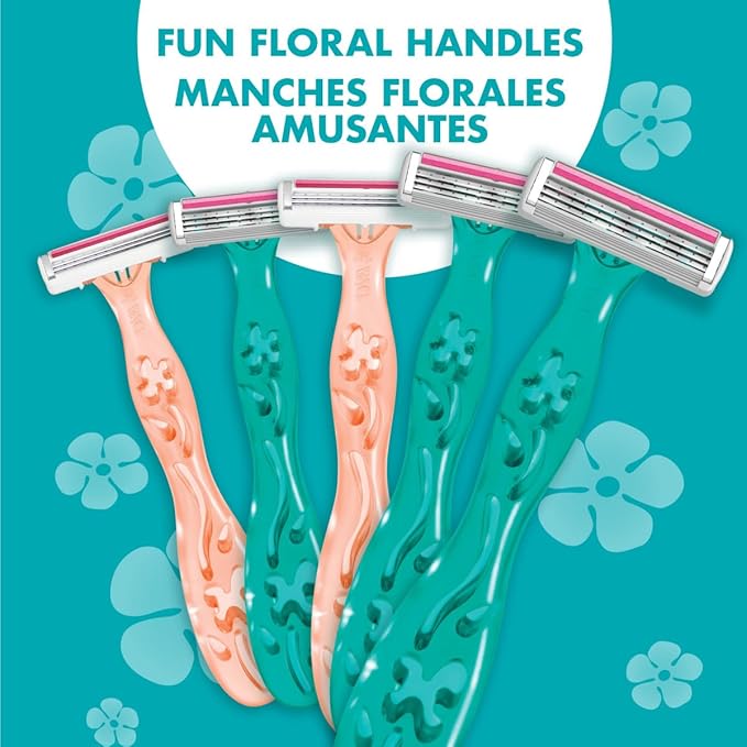 BIC Soleil Simply Sensitive Women's Disposable 3 Blade Razors, Soothing Moisture Strip, 5-Count Pack