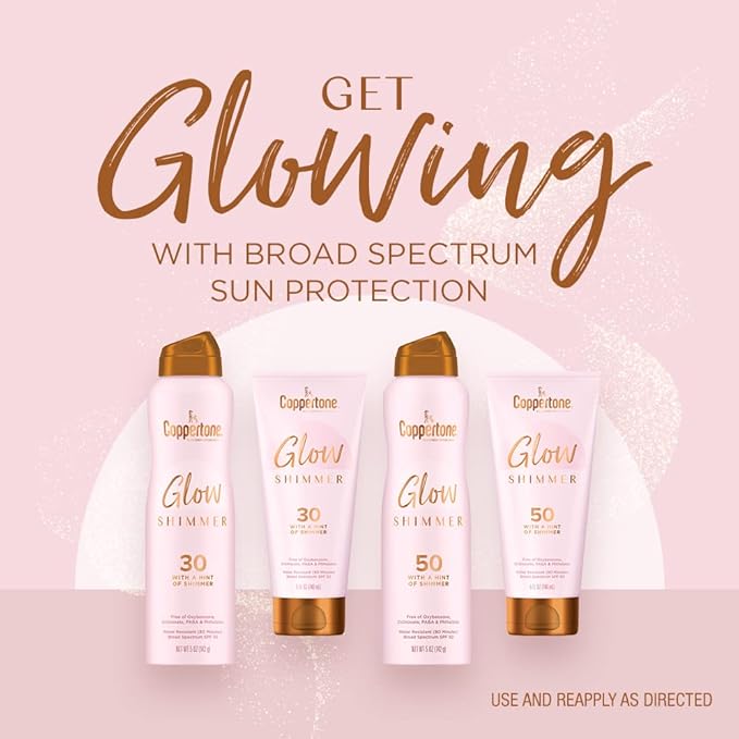 Coppertone Glow with Shimmer Sunscreen Spray, Water Resistant, Broad Spectrum SPF 30, 5 Oz Spray