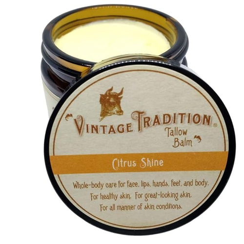 Vintage Tradition Beef Tallow All Purpose Balm – Healing, Hydrating Citrus Oil Skin Care Salve Replaces Body Lotion, Hand Cream, More – Essential Oil,a Olive Oil, and Grass-Fed Tallow, 2 fl. oz.