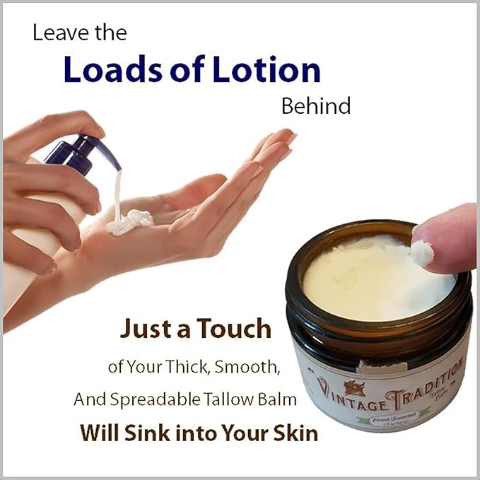 Vintage Tradition Beef Tallow All Purpose Balm - Healing, Hydrating Warm Ginger Skin Care Salve Replaces Body Lotion, Hand Cream, More - Essential Oil, Olive Oil, and Grass-Fed Tallow, 2 fl. oz.