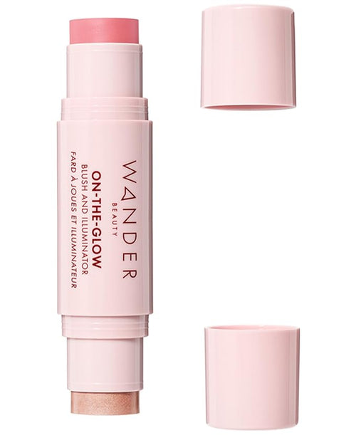 Wander Beauty On-the-Glow Blush and Illuminator - Petal Pink/Nude Glow - 7-in-1 Hydrating Cream Blush & Highlighting Stick - Stick Blush for Cheeks, Lip, & Body - Highlighter Makeup & Blush - 0.4 oz