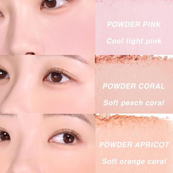 BBIA Ready To Wear Powder Cheek Blush 3 Color โ Buildable & Blendable Soft Blush for Cheeks, Matte & Shimmery Finish, Lightweight, Long-Lasting, Vegan, Korea Face Makeup, 0.19oz (03 POWDER APRICOT)