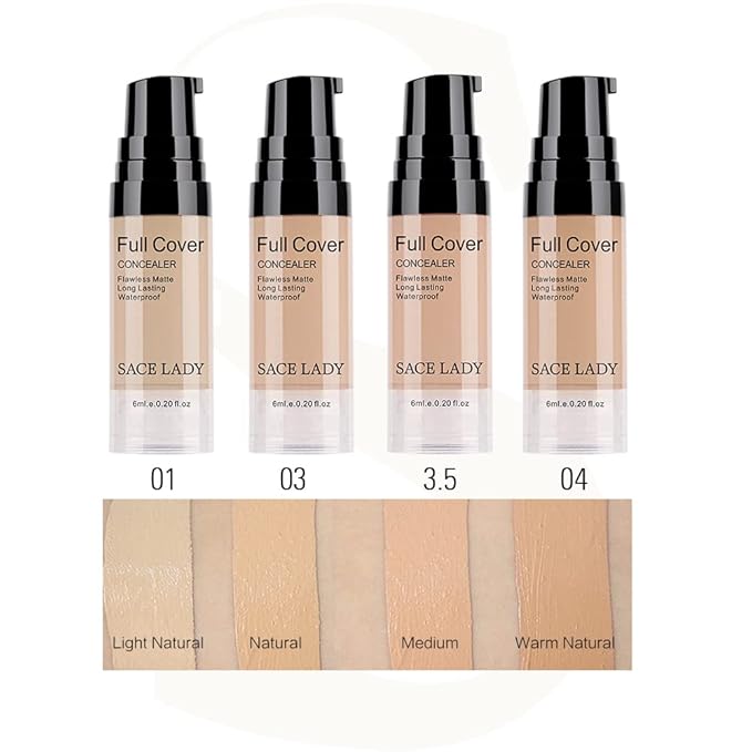 Waterproof Full Coverage Concealer With Primer Sponge Set, Light Natural)