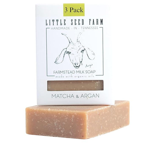 Little Seed Farm Organic Goat’s Milk Soap – 3 Pack of Matcha & Argan Facial and Body Bars– Natural, Handmade, Cruelty Free – Calming and Hydrating for Dry, Mature and Combination Skin, Net Wt. 4.75oz