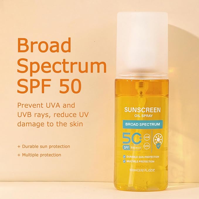 KYDA Oil Sunscreen Spray, Glow Oil Sunscreen Mist SPF 50, Lightweight Hydration Body Sunscreen Oil, Refreshing Sunscreen Spray, Broad Spectrum UVA/UVB Protection