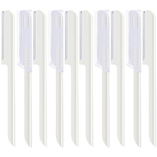 10 Pieces Women's Facial Razor Eyebrow Shaver Razor Brow Shaper Eyebrow Trimmer Dermaplaner Shaping Tool with Cover (White)