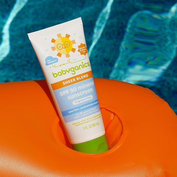 Babyganics SPF 50 Mineral Sunscreen Lotion, Sheer Blend, UVA UVB Protection, Octinoxate & Oxybenzone Free, Water Resistant, Fragrance Free, 3 oz