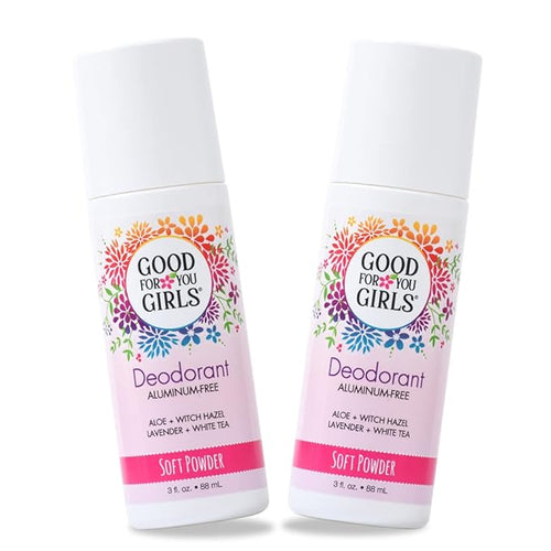 Good for You Girls Aluminum-Free, Natural & Vegan Deodorant for Kids, Preteens, Teens, Safe & Effective Odor Protection, Clear Roll-On, Natural Fragrance | Soft Powder, 3 oz (Pack of 2)