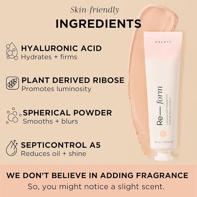 HALEYS Re-form Luminous Skin Foundation, VEGAN + CRUELTY-FREE, types (2.5)
