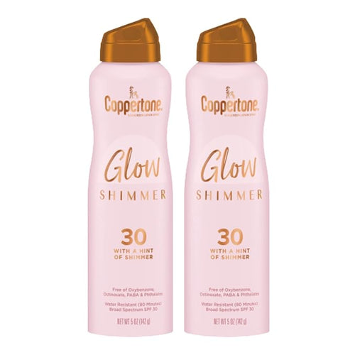 Coppertone Glow with Shimmer Spray Sunscreen, Broad Spectrum SPF 30 Sunscreen, 5 Oz, Pack of 2