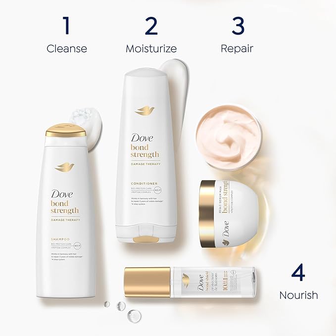 Dove Bond Strength Shampoo & Conditioner Set + Hair Mask Serum Bundle – Bond Repair Treatment for Damaged and Frizzy Hair (3 Piece Set)