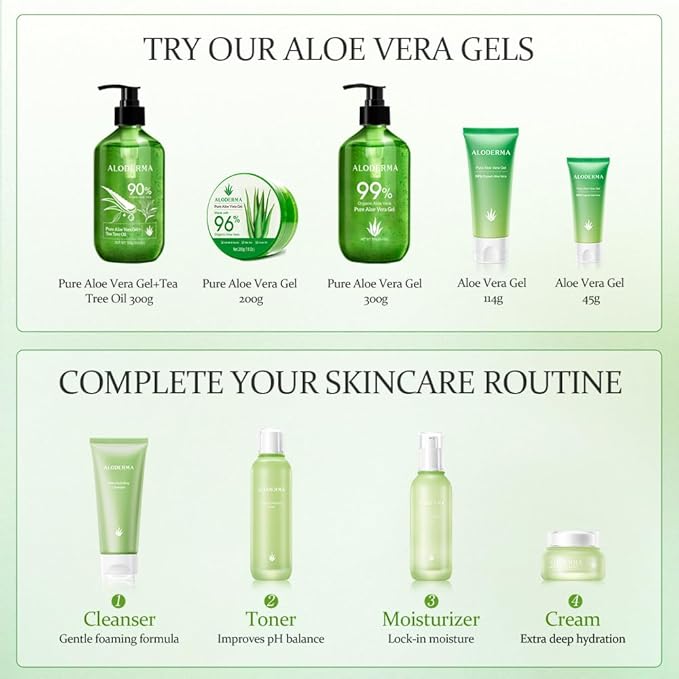 Aloderma 99% Organic Aloe Vera Gel for Face Made within 12 Hours of Harvest, Natural Hydrating Pure Aloe Vera Gel for Soothing Skincare, Moisturizing Aloe Gel for Skin, Face, Sensitive Skin, 4oz - 3ct