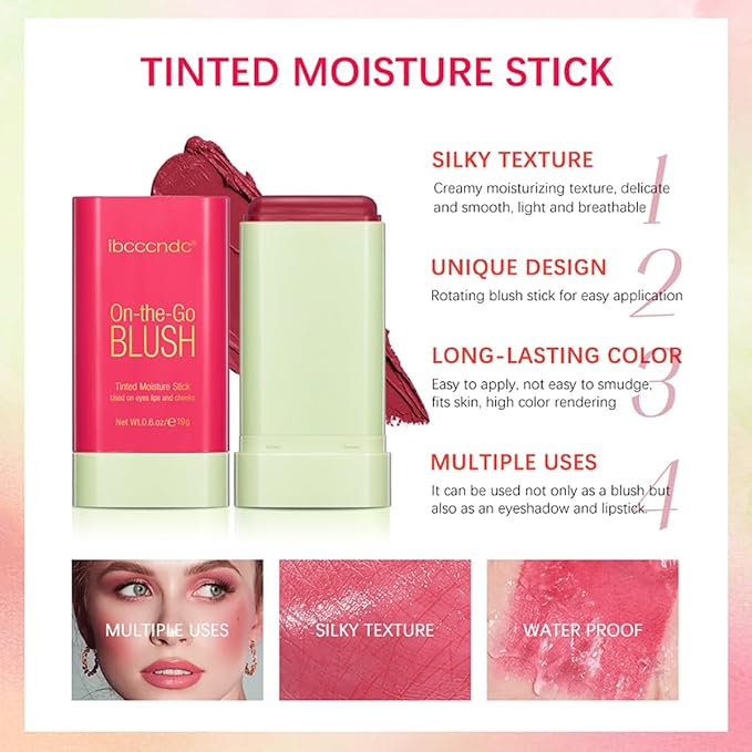 Multi-Use Makeup Blush Stick, Cream Blush Stick, Tinted (1#Shy Pink)