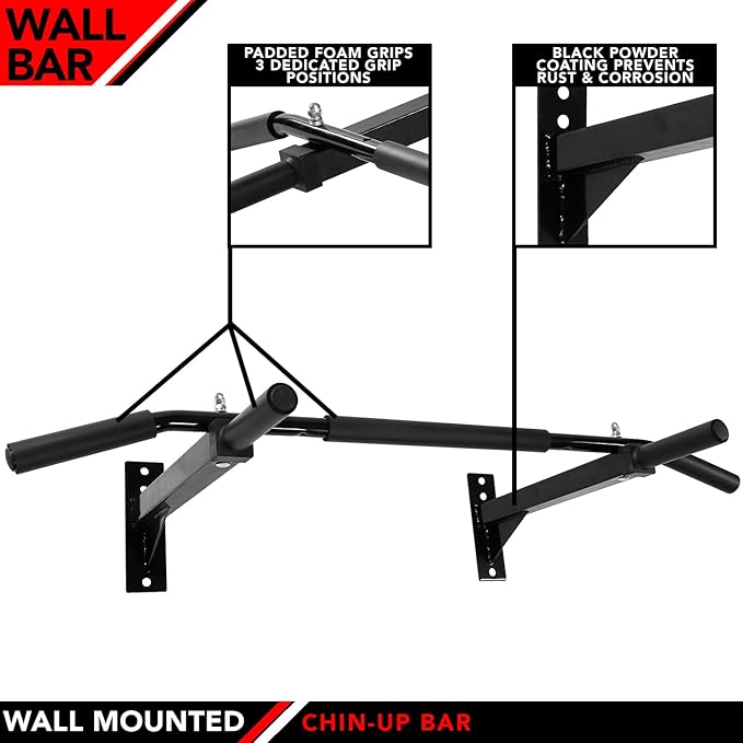 JFIT Wall Mounted Chin-Up Bar with Padded Foam Grips 400 LB