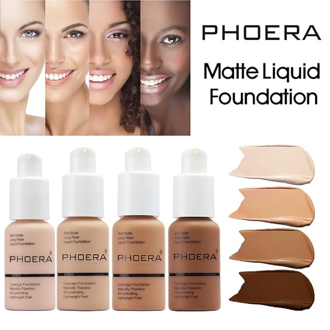 PHOERA Foundation, Long-Lasting Waterproof Oil Full Coverage Flawless 1pcs-111# Chestnut)