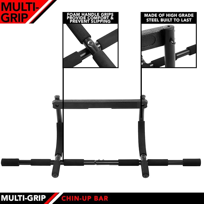 JFIT Multi-Grip Chin-Up Bar with 12 Padded Grips 300 LB