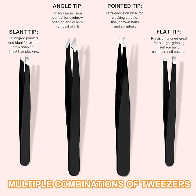 Yougai 9 Pcs Tweezers and Nail Clippers Kit for Facial Hair Women with Travel Case, Professional Stainless Steel Eyebrow Tweezers Kit Great Precision Tweezers for Daily Beauty Tool