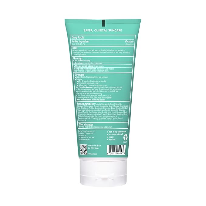 Thinksport Kids SPF 50+ Mineral Sunscreen – Safe, Natural Sunblock for Children - Water Resistant Sun Cream – Broad Spectrum UVA/UVB Sun Protection – Reef Friendly Sun Lotion, 6oz