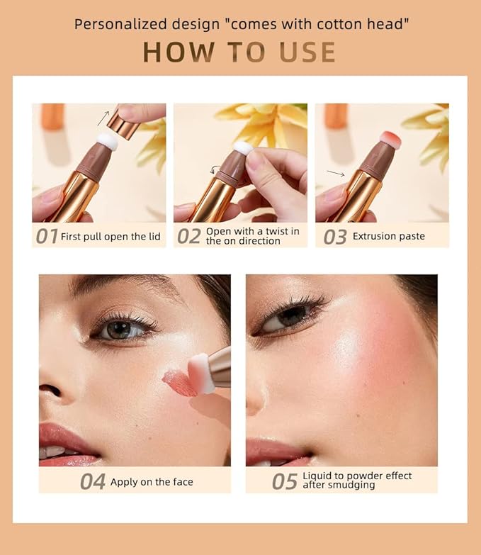 Blush Beauty Wand,Matte Face Blush with Cushion Applicator, pink blush)