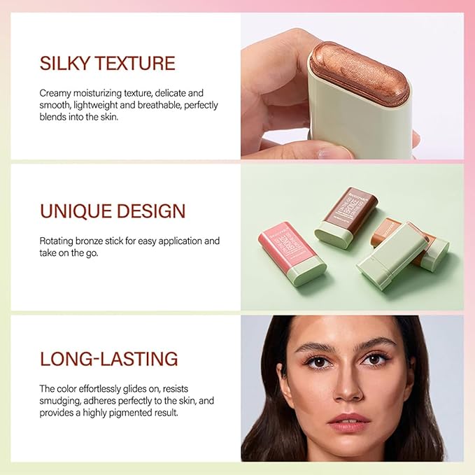 Multi-Use Makeup Blush Stick, Cream Blush Stick, Tinted (2#Soft Glow)