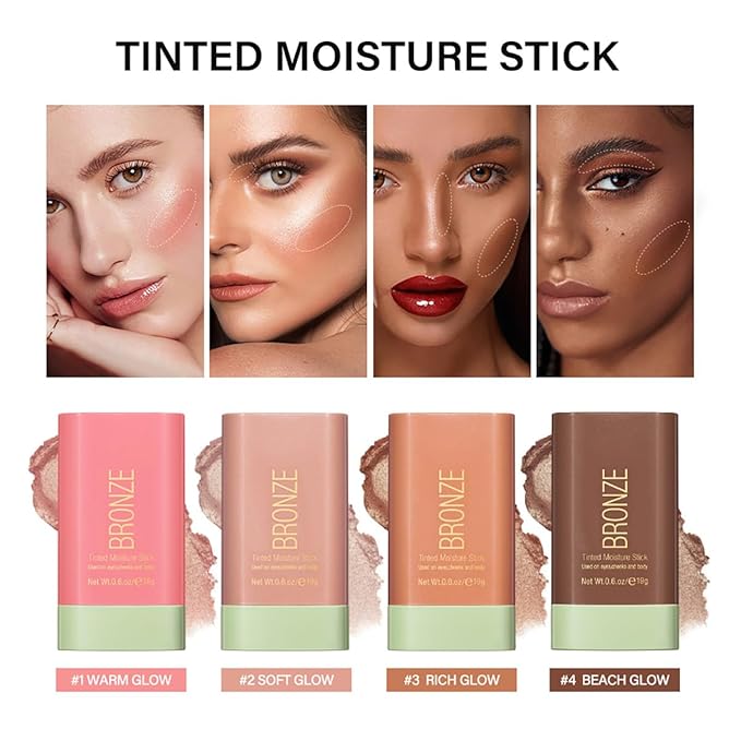 Multi-Use Makeup Blush Stick, Beauty Tinted Solid Blush Stick,Facial Contouring Highlight & Brighten Face Stick, Waterproof Moisturizer Stick, Suitable for All Skin (4#Beach Glow)