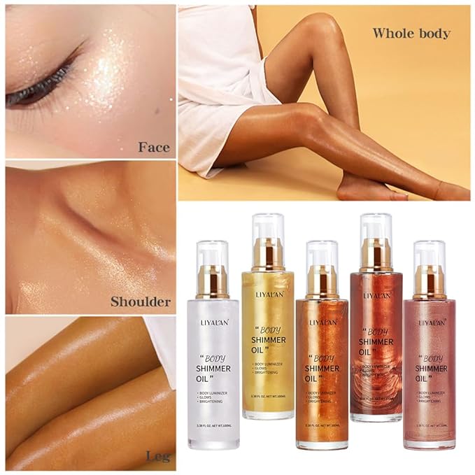 Liyalan Shimmer Body Oil Golden Brown 5 Color Fl Oz/#04)