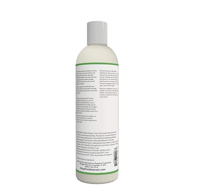 OKAY | All Natural Baby Shampoo | For All Hair Types | Cleanse, Nourish & Condition | With Papaya Extract | Free of Sulfate, Silicone & Paraben | 12 oz