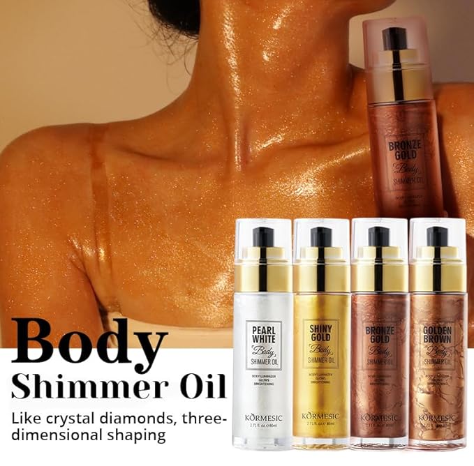 Shimmer Body Oil, Summer Body Glitter Moisturizing Light Shiny Gold)
