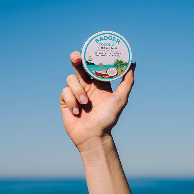 Badger Coconut After Sun with Organic Cocoa Butter & Shea Butter, Rescue Balm, Soothing & Cooling Balm for Tight Dry Skin After Sun Exposure, 2 oz