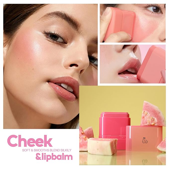 Multi-Purpose Makeup Hydrating Cream Blush Stick, Beauty Solid Moisturizer Stick For Cheek & Eyes & Lips,Waterproof Natural Moisture Smooth Blendable Matte Finish Face Blush Makeup (#02 Guava)