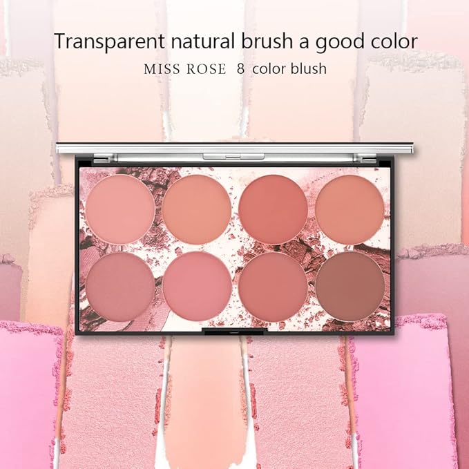 8 Color Blush Palette, Matte and Shimmer Powder, Skin Tone