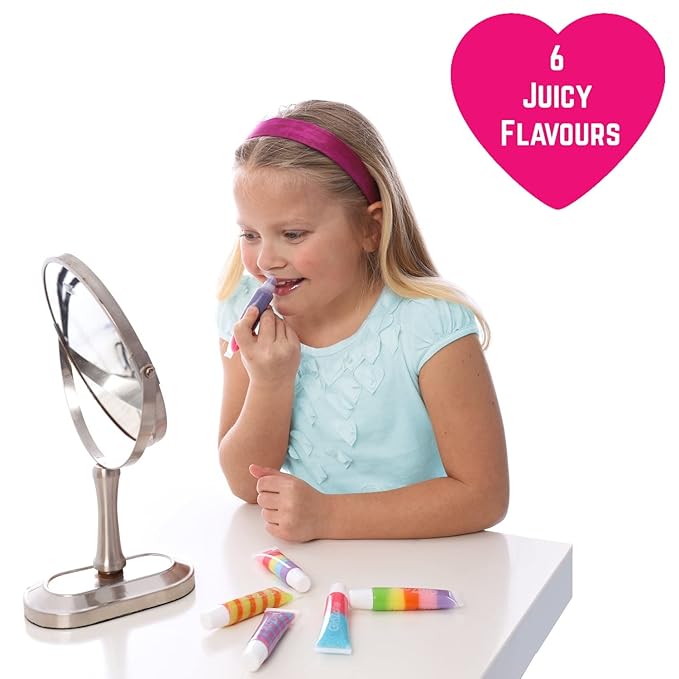 GirlZone Rainbow Fruity Lip Gloss Makeup Set for Kids and Girls, Fabulous Lip Balm Set for Kids with 6 Fruit Scented Lip Gloss, Lovely Gift Idea