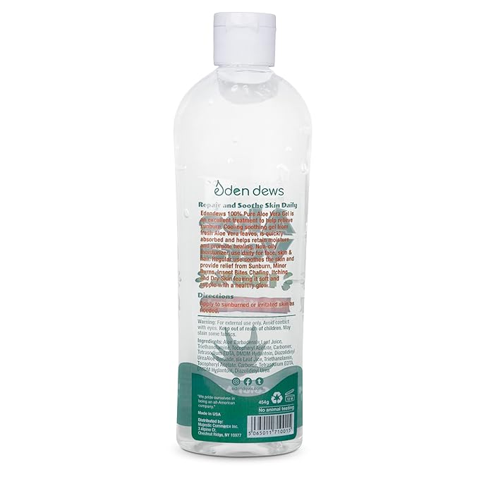 Aloe Vera Gel for Skin - 100% Pure & Natural Organic, Moisturizing, Face Skin & Hair Care, Sun Burn Relief, Hydrating & Soothing for Dry Skin, Made in USA, Unscented, 16 oz (Pack of 2)