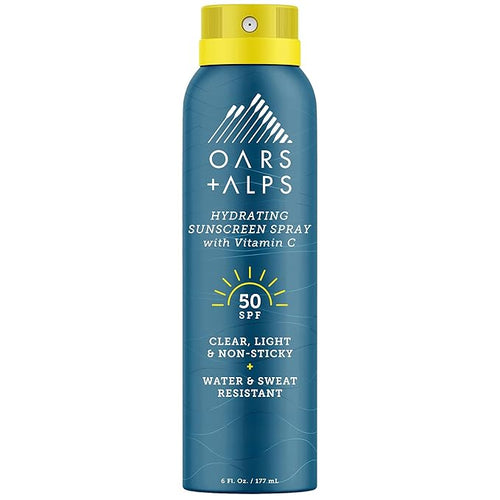 Oars + Alps Sunscreen Spray for Face & Body, SPF 50 Spray Sunscreen Infused with Vitamin C & Antioxidants, No White Residue, Water & Sweat Resistant, All Skin Types, Lightweight, Hydrating, 6oz, 1pk