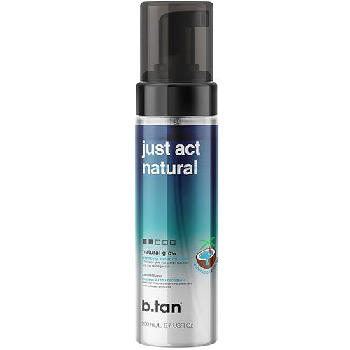 b.tan Clear Self Tanner Bronzing Water Foam | Just Act Natural - Best 1 Hour Express Sunless Tanning Mousse, Dark, Transfer-Free, Enriched With Coconut Water & Vitamin E, Face & Body, 6.7 Fl oz