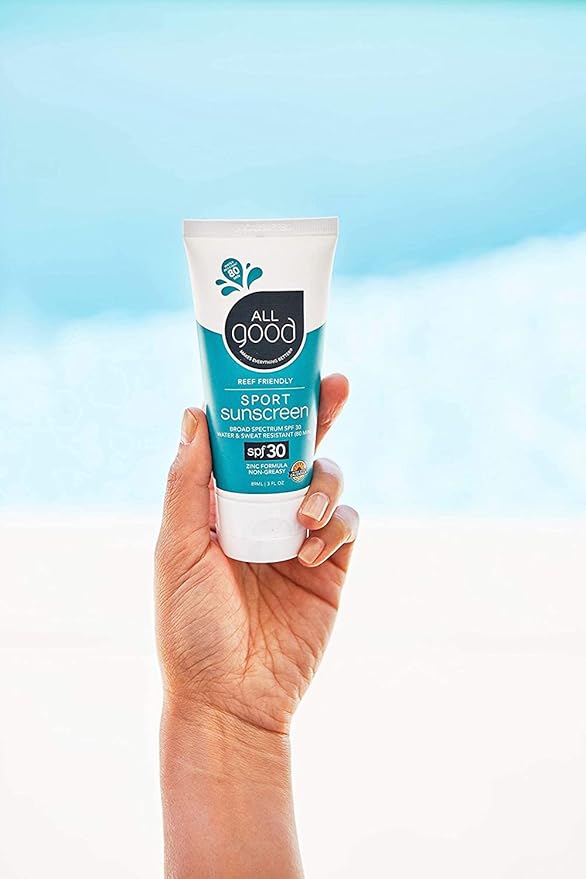 All Good Sunscreen - Sport Mineral Sunscreen Lotion, Reef Friendly, SPF 30+ for Face & Body, Water & Sweat Resistant (3 oz)